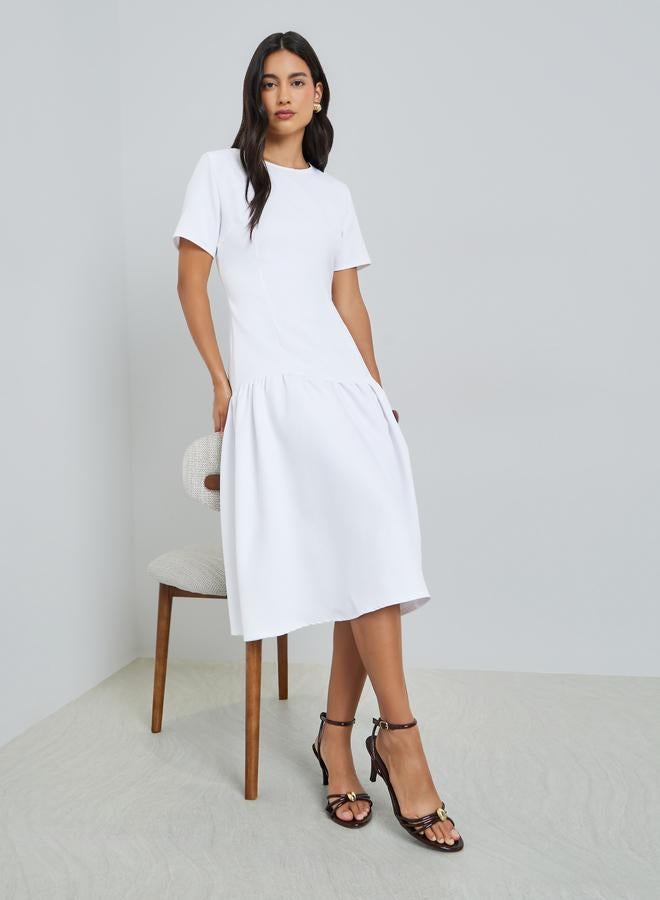 Styli Off-White Short Sleeves Mermaid Hem Midi Dress - Image 1