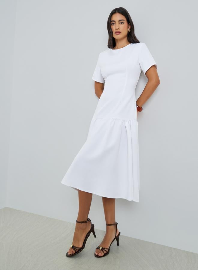 Styli Off-White Short Sleeves Mermaid Hem Midi Dress - Image 3