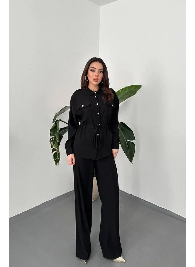 END BLACK Black button-detail shirt and creased pants L black.