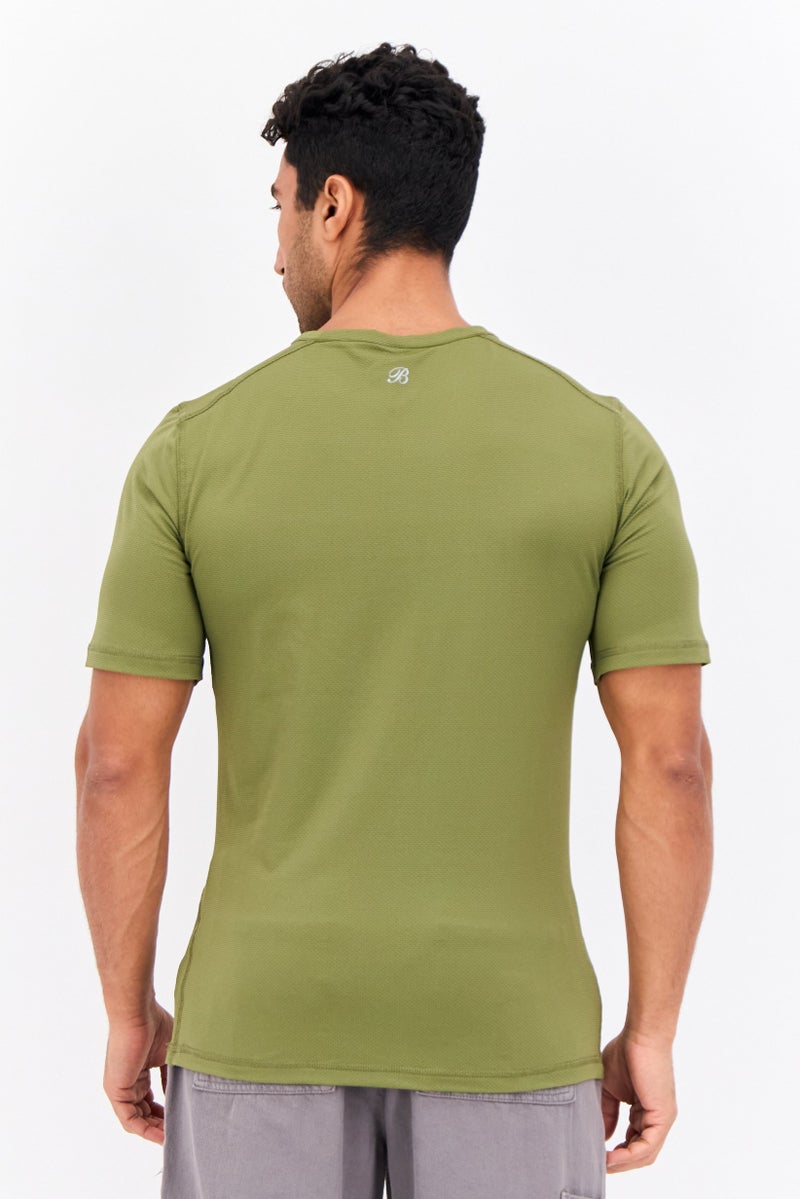 Beause Men Crew Neck Short Sleeves Textured T-Shirt, Olive - Image 3