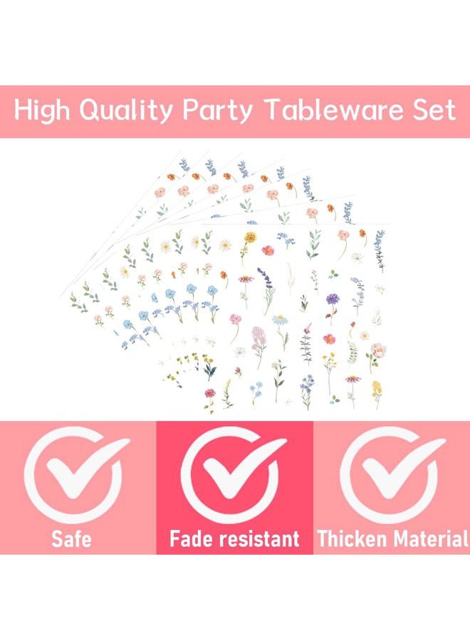 refavor Floral Paper Plates Set - 96PCS Wildflower Party Decorations Supplies Flower Baby in Bloom Baby Shower Decorations Disposable Flower Paper Plates Napkins Tableware Spring Summer Picnic Party - Image 4
