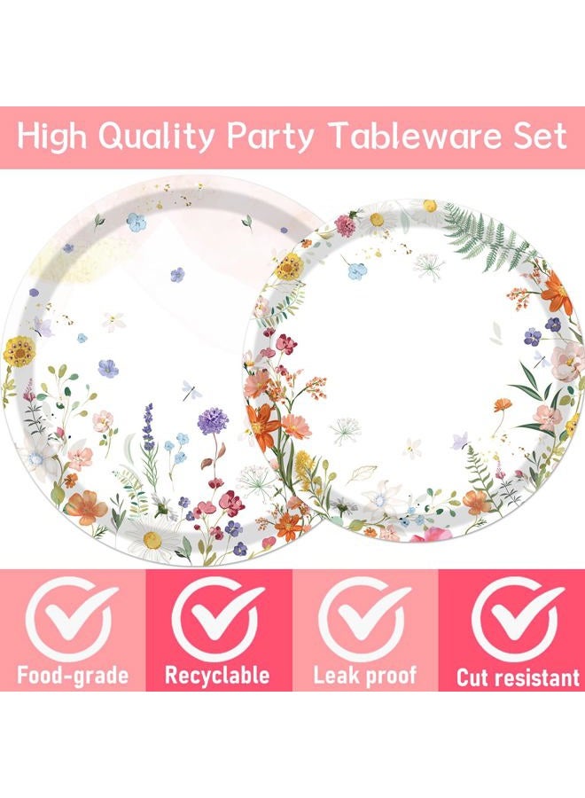 refavor Floral Paper Plates Set - 96PCS Wildflower Party Decorations Supplies Flower Baby in Bloom Baby Shower Decorations Disposable Flower Paper Plates Napkins Tableware Spring Summer Picnic Party - Image 3