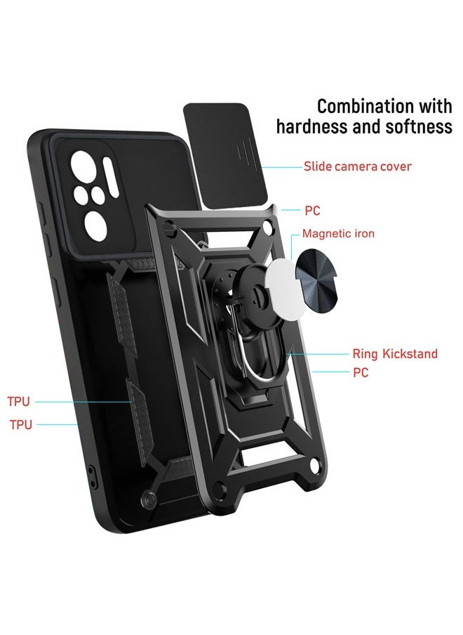 Generic - Xiaomi Redmi Note 10/10s 4G Case Cover with Magnetic Car Holder Kickstand Protector Back Accessories Anti-Scratch Shockproof Back Cover Black - Image 1