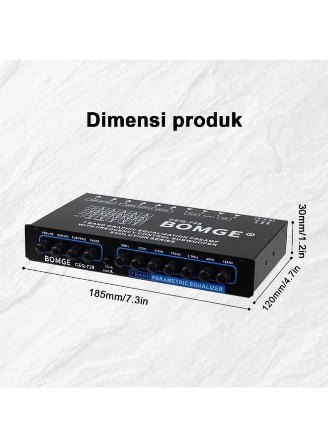 BOMGE CEQ-728 7-Band Car Audio Equalizer and Preamplifier with 6 Channel RCA Output - Image 4