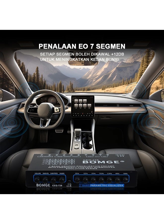 BOMGE CEQ-728 7-Band Car Audio Equalizer and Preamplifier with 6 Channel RCA Output - Image 2