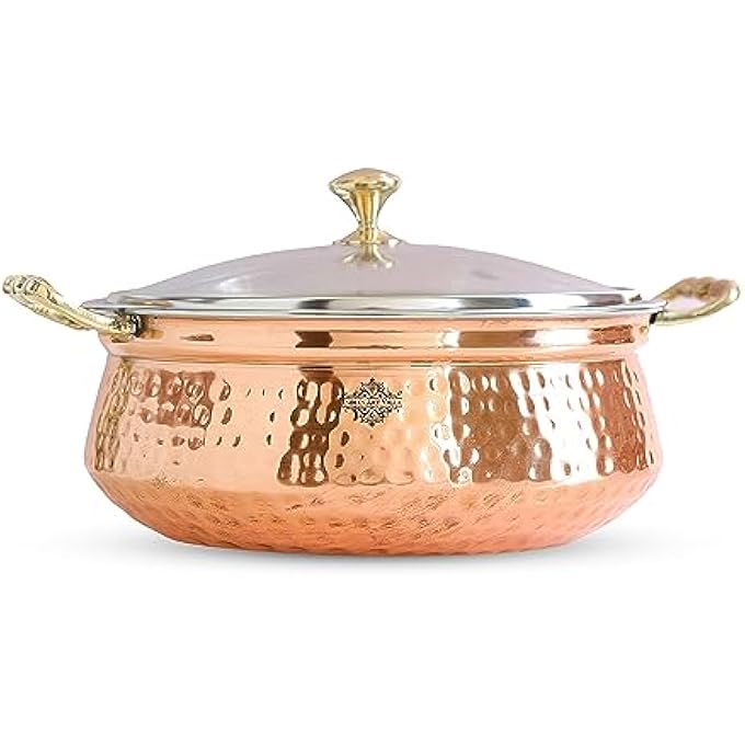 rayihni Steel Copper Hammered Design HandiCasserole With Glass Lid  Brass Knob With Handle Capacity  700 Ml 1 Piece - Image 1