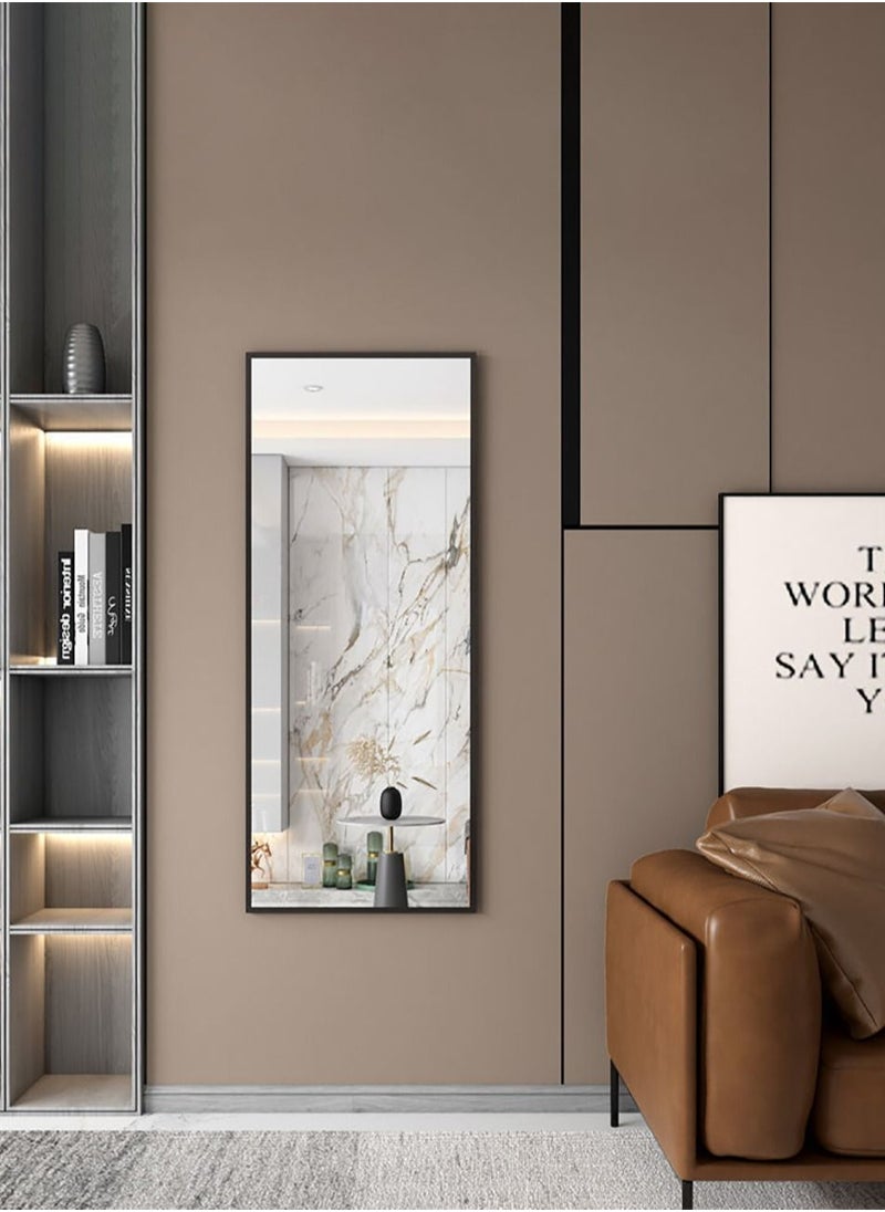 Merry Moments Modern Full Length Mirror Standing Hanging or Leaning Against Wall Large Rectangle Bedroom Mirror Floor Mirror Dressing Mirror Wall Mounted Mirror Aluminum Alloy Thin Black Frame Round Corner45x155cm  - Image 3