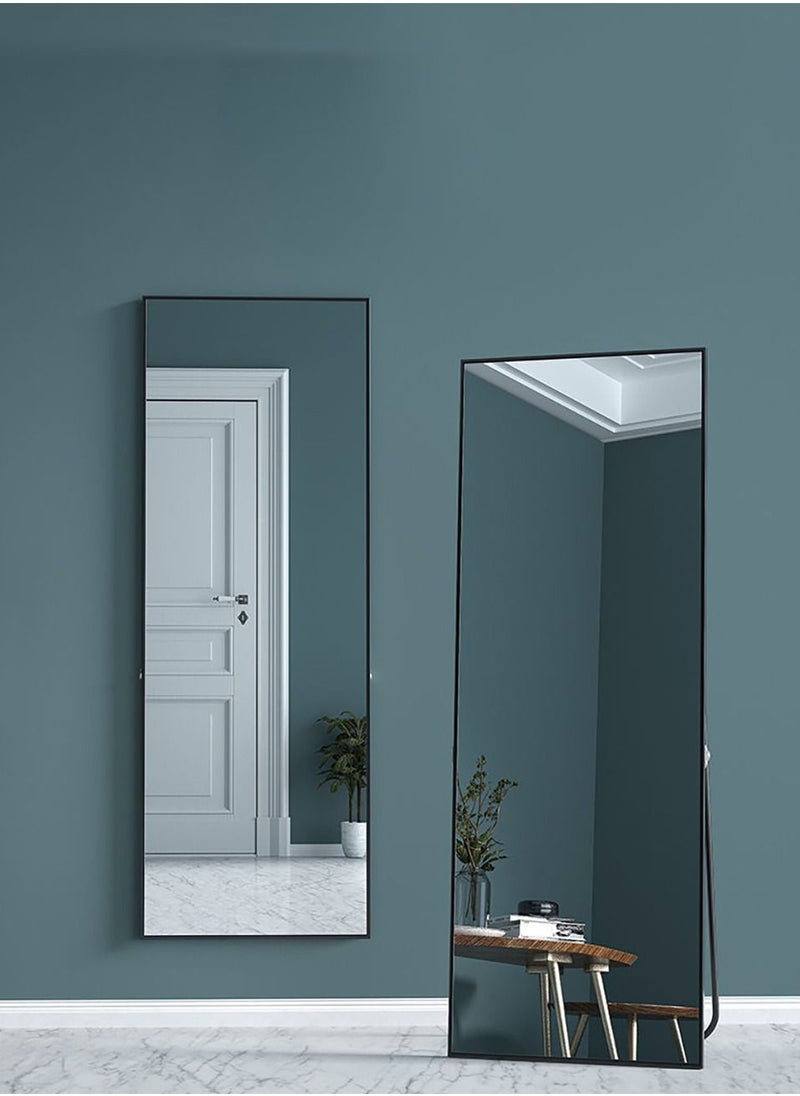 Merry Moments Modern Full Length Mirror Standing Hanging or Leaning Against Wall Large Rectangle Bedroom Mirror Floor Mirror Dressing Mirror Wall Mounted Mirror Aluminum Alloy Thin Black Frame Round Corner45x155cm  - Image 2