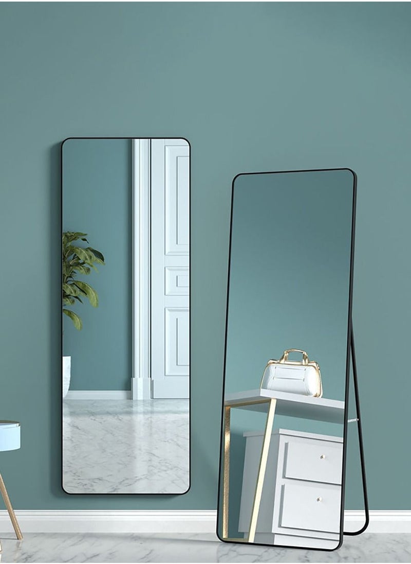 Merry Moments Modern Full Length Mirror Standing Hanging or Leaning Against Wall Large Rectangle Bedroom Mirror Floor Mirror Dressing Mirror Wall Mounted Mirror Aluminum Alloy Thin Black Frame Round Corner45x155cm  - Image 1