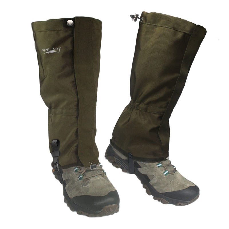 Frelaxy Leg Gaiters 100% Waterproof Hiking Gaiters, Hunting Gaiters with Upgraded Rubber Foot Strap, Adjustable Snow Boot Gaiters for Skiing Motorcycle Snowshoeing (Olive Green, XL) - Image 1
