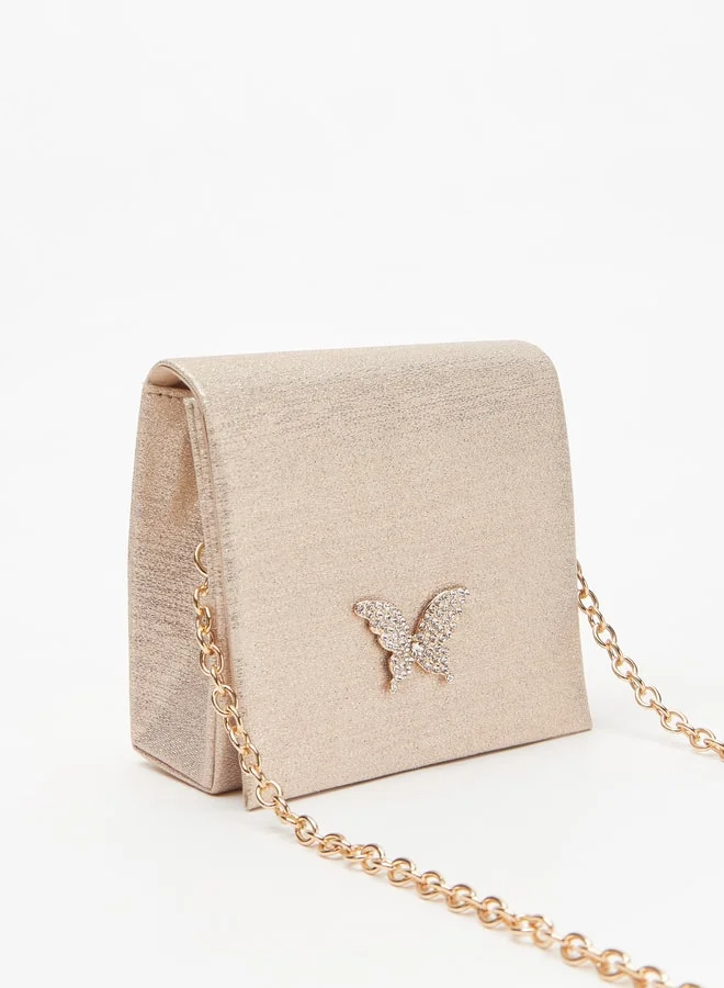 MISSY Little Missy Textured Crossbody Bag with Butterfly Accent and Chain Strap