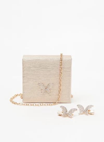 MISSY Little Missy Textured Crossbody Bag with Butterfly Accent and Chain Strap