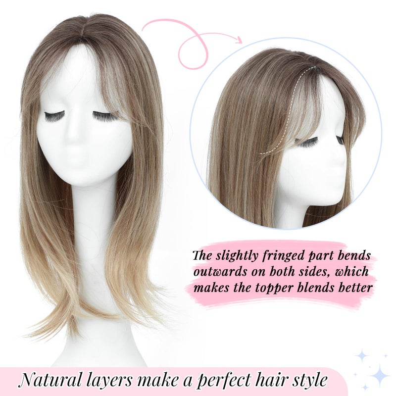 Molefi Hair Toppers for Women with Thinning Hair,18 Inch Long Layered Topper,Synthetic Wiglets Pieces For Women 6.5"x6.5"Large Base for Daily Use (Ombre Brown Blonde) - Image 2