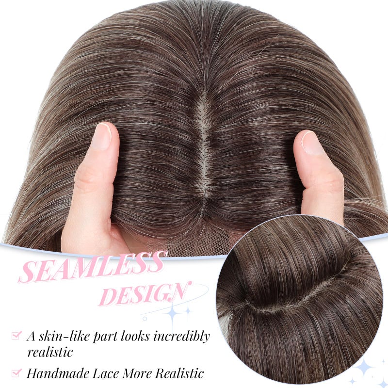 Molefi Hair Toppers for Women with Thinning Hair,18 Inch Long Layered Topper,Synthetic Wiglets Pieces For Women 6.5"x6.5"Large Base for Daily Use (Ombre Brown Blonde) - Image 3