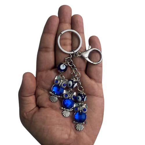 GJ Premium Turkish Evil Eye Keychain - Blue & Silver | Gender-Inclusive Design, Metal, Ideal Gift (Owl, Owl) - Image 1