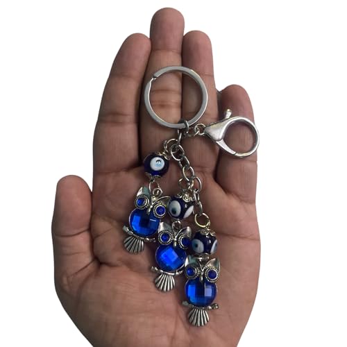 GJ Premium Turkish Evil Eye Keychain - Blue & Silver | Gender-Inclusive Design, Metal, Ideal Gift (Owl, Owl) - Image 3