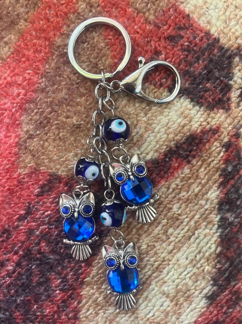 GJ Premium Turkish Evil Eye Keychain - Blue & Silver | Gender-Inclusive Design, Metal, Ideal Gift (Owl, Owl) - Image 2