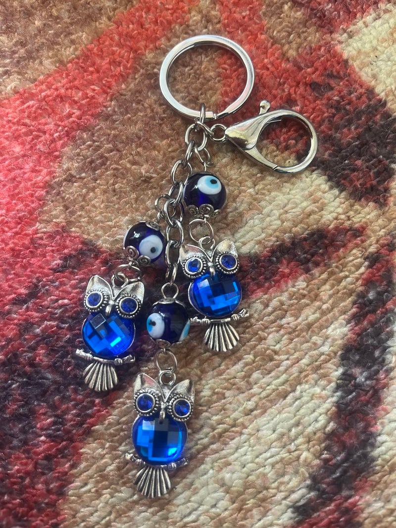 GJ Premium Turkish Evil Eye Keychain - Blue & Silver | Gender-Inclusive Design, Metal, Ideal Gift (Owl, Owl) - Image 4