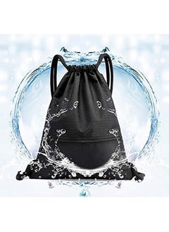 Generic Drawstring Backpack,Sports Canvas Bag,Waterproof Oxford Fabric Drawstring Bag,Swimming Bag,Basketball Bag,Soccer Bag,Zipper 43*49cm(Black)  - Image 2