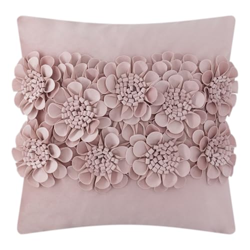 JWH Handmade 3D Flower Throw Pillow Covers Aesthetic Decorative Floral Accent Pillow Cases Stereo Velvet Pillowcase Cute Cushion for Car Bed Couch Bedroom Decor 18x18 Inch Dusty Pink - Image 1