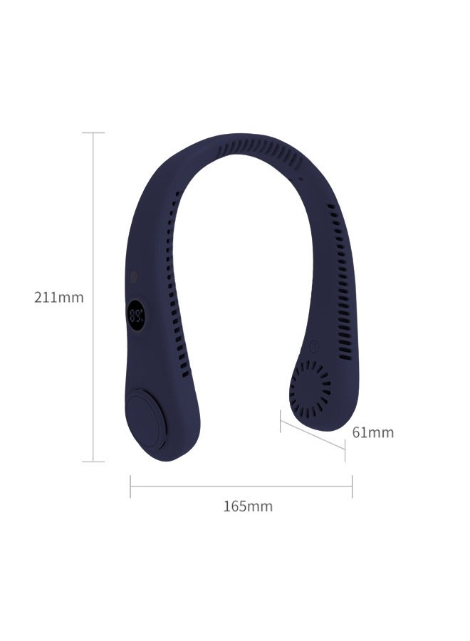HaveDream LED Digital Display Neck Hanging Fan, Outdoor Sports Student USB Bladeless Turbine Silent High Wind Power Mini Fan-Dark Blue - Image 5