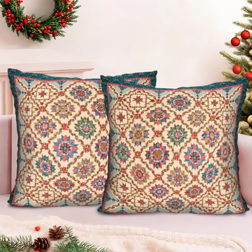 BUAEL Boho Throw Pillow Covers 18x18 inch Set of 2Boho Vintage Carpet Pattern Antique Ethnic Decor Double Sided Pattern Cushion Cover Soft Pillow Case Living Sofa Room Bed Square Pillow Cover - Image 1