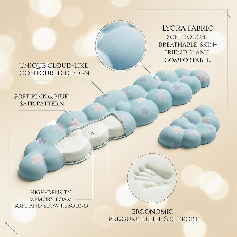 LJYZMD Cloud Wrist Rest Set for Keyboard and Mouse, Includes Cute Coaster, with Computers and Laptops (Blue Colorful Star Set) - Image 5