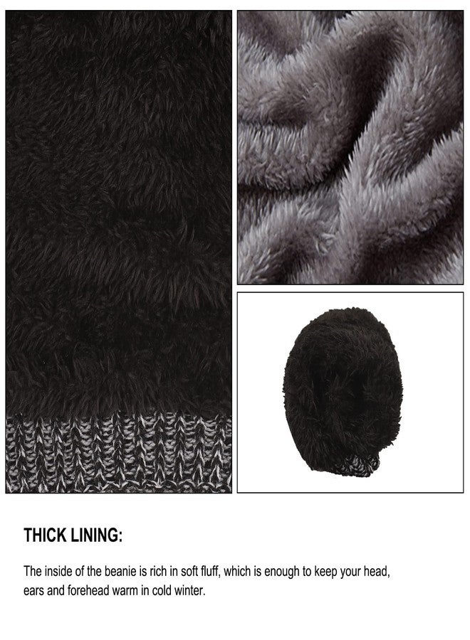 OMECHY Beanie for Men Women Thick Warm Fluffy Lined Knit Winter Hat Slouch Chunky Stretch Plain Cuff Toboggan Cap Black - Image 2