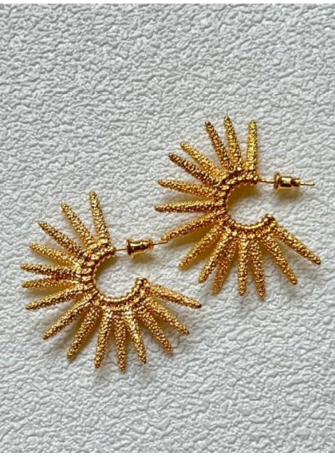 Golden Sunflower Stud Earrings for Women, Trendy Zinc Alloy Star-shaped Jewelry with Exaggerated Thorn Design - Fashion Metal Accessories for Daily Wear & Special Occasions - Image 1