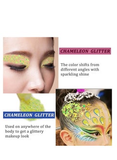 MEICOLY MEICOLY Chameleon Yellow Body Glitter,Chunky Face Glitter for Halloween,Color Changing Mermaid Glitter Face Paint,Holographic Glitter Sequin for Face Body Hair,Festival Party Cheer Glitter Makeup,50ml  - Image 4