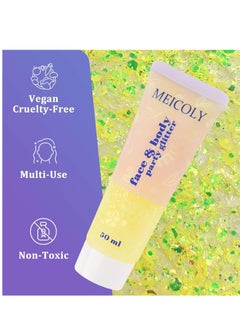 MEICOLY MEICOLY Chameleon Yellow Body Glitter,Chunky Face Glitter for Halloween,Color Changing Mermaid Glitter Face Paint,Holographic Glitter Sequin for Face Body Hair,Festival Party Cheer Glitter Makeup,50ml  - Image 5