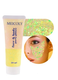 MEICOLY MEICOLY Chameleon Yellow Body Glitter,Chunky Face Glitter for Halloween,Color Changing Mermaid Glitter Face Paint,Holographic Glitter Sequin for Face Body Hair,Festival Party Cheer Glitter Makeup,50ml  - Image 1