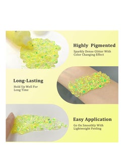 MEICOLY MEICOLY Chameleon Yellow Body Glitter,Chunky Face Glitter for Halloween,Color Changing Mermaid Glitter Face Paint,Holographic Glitter Sequin for Face Body Hair,Festival Party Cheer Glitter Makeup,50ml  - Image 3