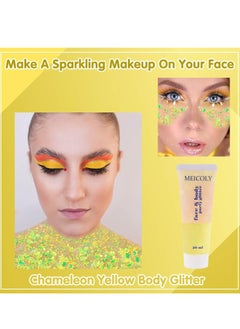 MEICOLY MEICOLY Chameleon Yellow Body Glitter,Chunky Face Glitter for Halloween,Color Changing Mermaid Glitter Face Paint,Holographic Glitter Sequin for Face Body Hair,Festival Party Cheer Glitter Makeup,50ml  - Image 2