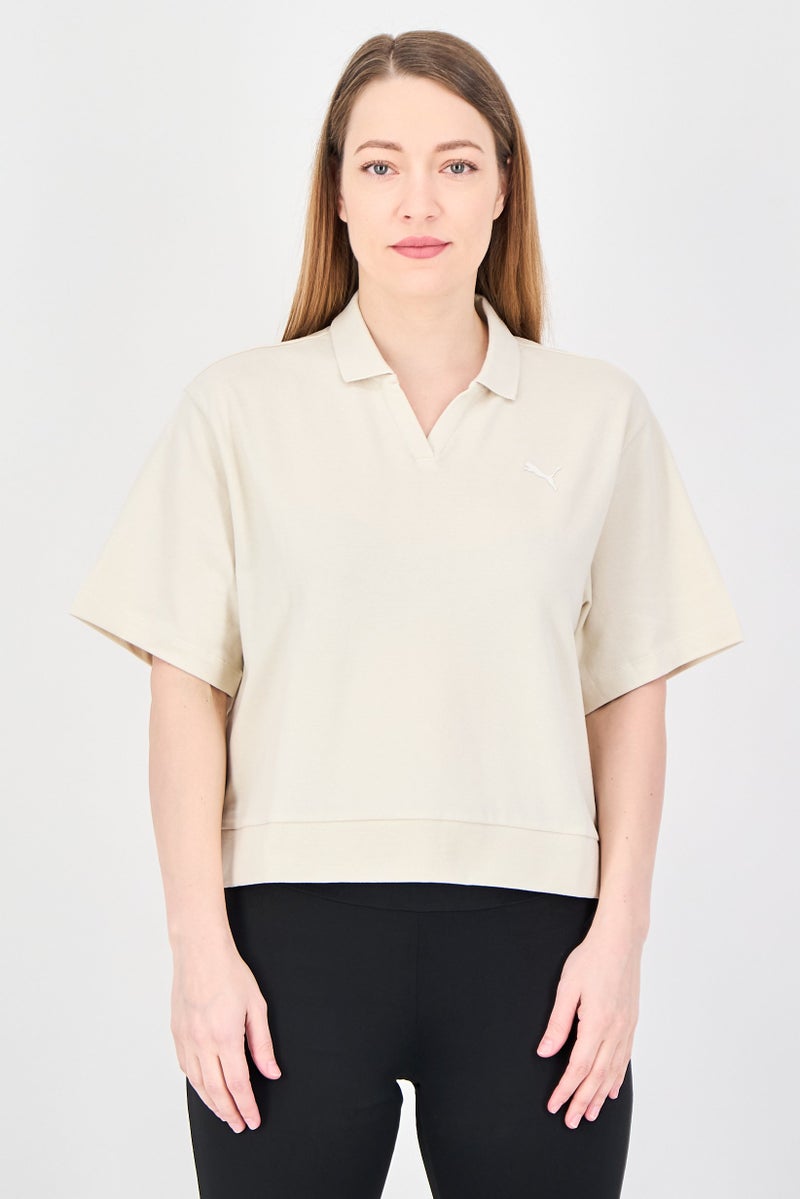 PUMA Women Relaxed Fit Short Sleeve Outdoor Crop Polo Shirt, Beige - Image 1
