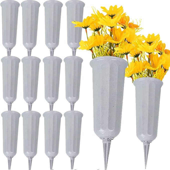PLASTIC CEMETERY VASES 12PCS FLOWER HOLDER FOR CEMETERY DECORATIONS FOR GRAVE IN GROUND CEMETERY VASE WITH STAKE
