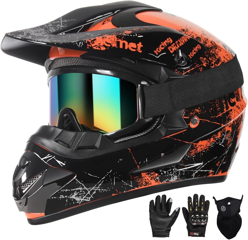 Spark Dirt Bike Helmet Set for Kids and Adults - DOT Approved Off-Road Motorcycle Helmet with Goggles, Gloves, and Mask - Image 1