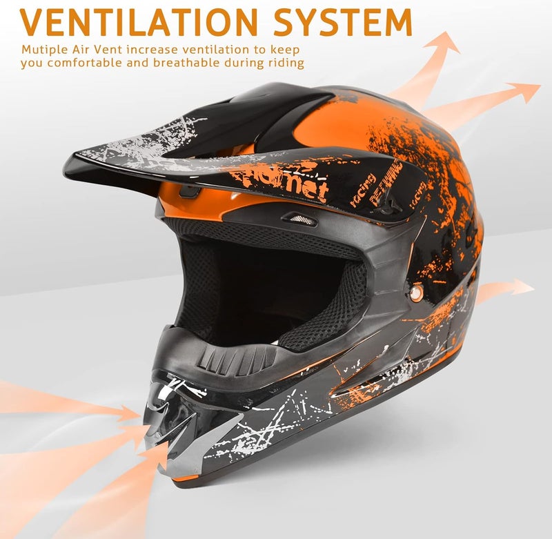 Spark Dirt Bike Helmet Set for Kids and Adults - DOT Approved Off-Road Motorcycle Helmet with Goggles, Gloves, and Mask - Image 4