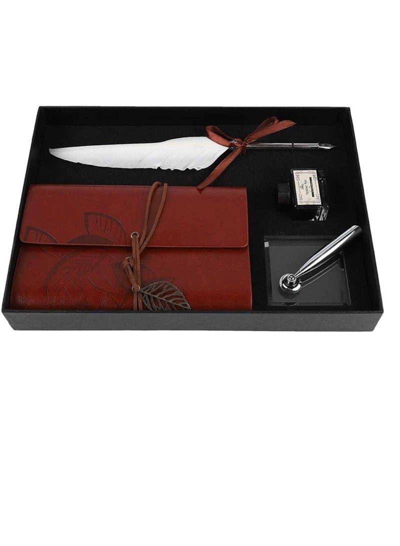 Elegant Feather Quill Pen Set with Notebook and Ink Bottle, Perfect Gift for Students and Home Decor, Ideal for Birthdays and Parties - Image 1