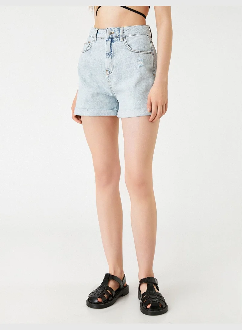 KOTON Denim Shorts Ripped Pocket Detail