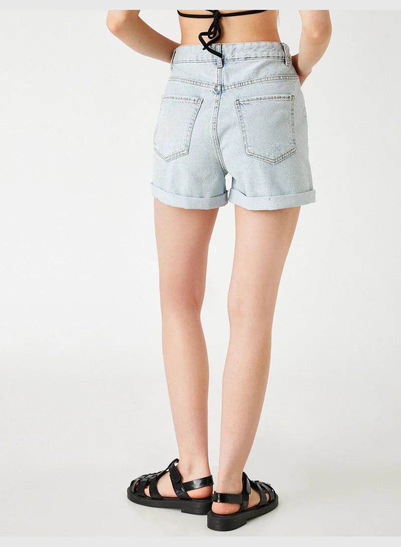 KOTON Denim Shorts Ripped Pocket Detail