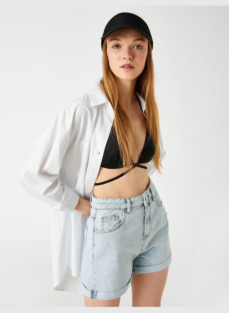 KOTON Denim Shorts Ripped Pocket Detail
