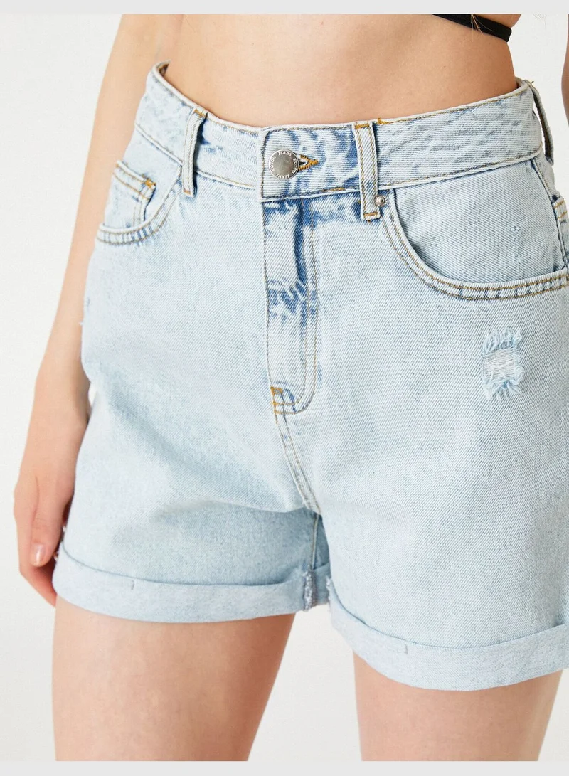 KOTON Denim Shorts Ripped Pocket Detail