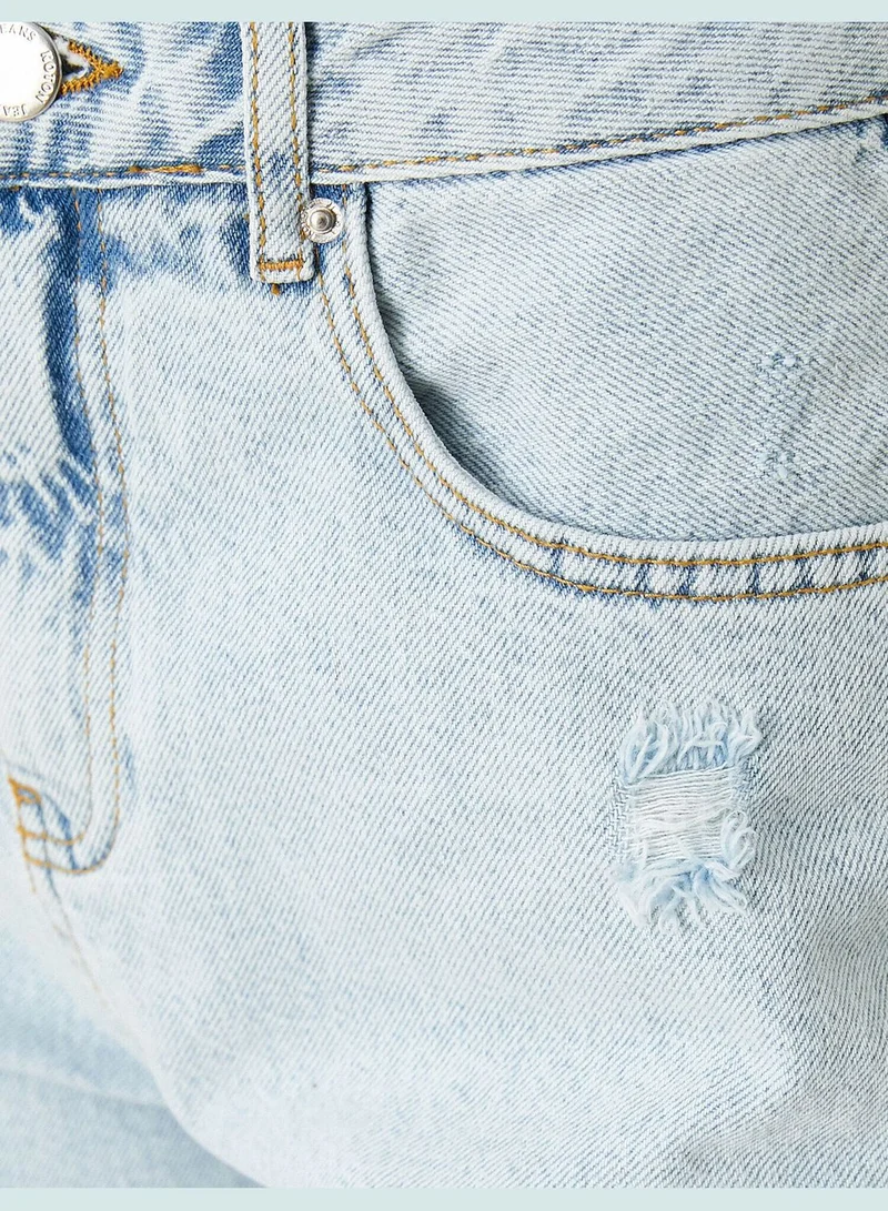 KOTON Denim Shorts Ripped Pocket Detail