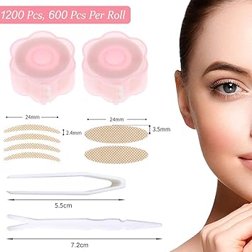 ZAWTR 1200 قطعة شريط لاصق للجفن غير مرئي لرفع الجفن المزدوج لاصقات فورية لاصقة ذاتية للجفن أشرطة عين من الألياف للجفون المعلقة والمتدلية وغير المتساوية أدوات للعيون الكبيرة مع قضبان شوكية وملاقط - Image 2