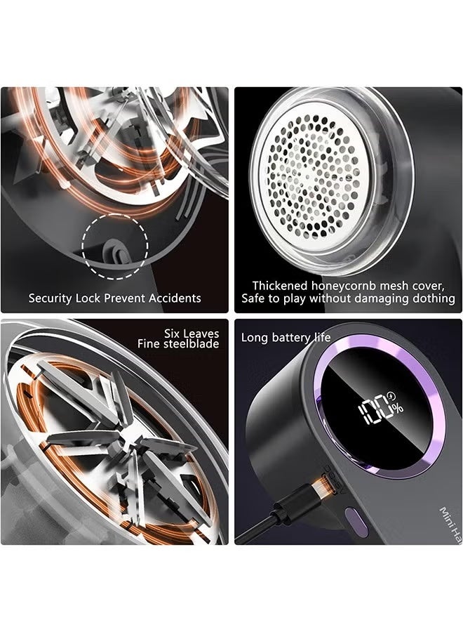 الحلاقة الأبيض القابلة لإعادة الشحن مع شاشة رقمية - تصميم 6 شفرة وقفل السلامة لإزالة الفوضى والحبوب الدموية والشعر من الملابس والأثاث والأريكة والبطانيات - Image 5