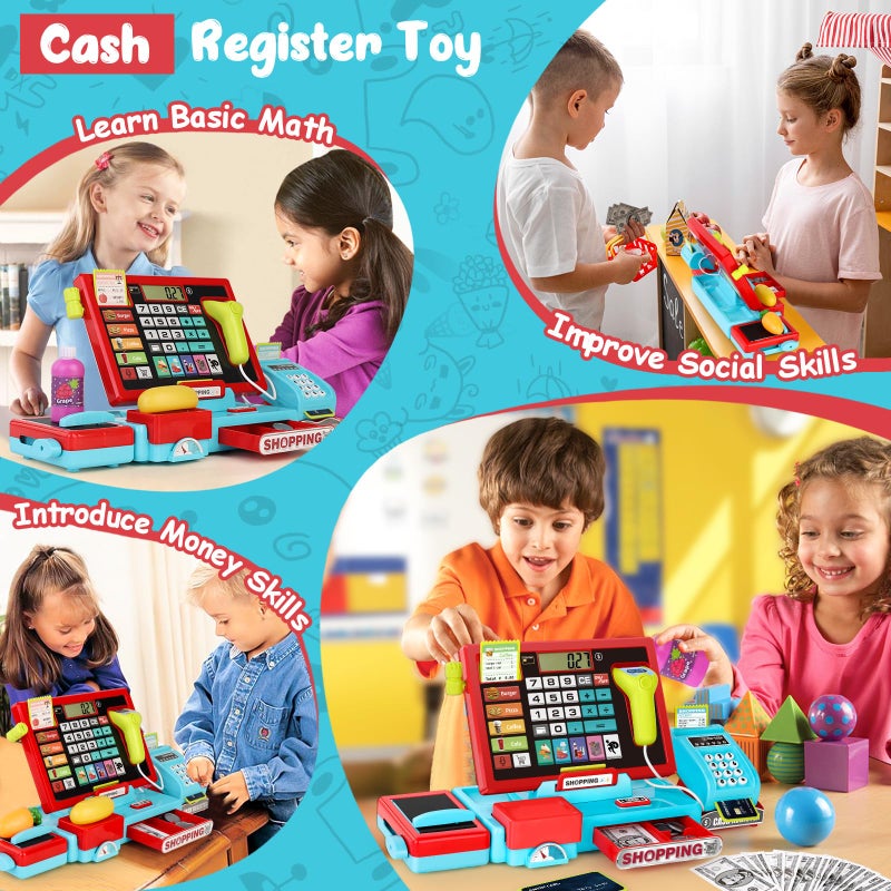 maysida 52PCS Toy Cash Register for Kids with Sound Music/Scanner/Microphone/Credit Card/Play Money, Pretend Learning Toy Kids Cash Register, Christmas Birthday Gift for Toddlers Girl Boy Age 3 4 5 6 - Image 5