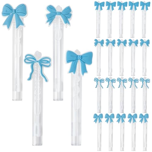 Laffact Blue Bow Bubble Wands 24Pcs Blue Bows Small Mini Bubble Wands Bulks Something Blue Bridal Shower Party Favor Decorations for Valentine Day Wedding Birthday Party Supplies - Image 1