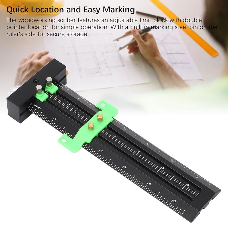 Green Marker Line Ruler with Limit Block Transparent Scale for Engineers - Image 3