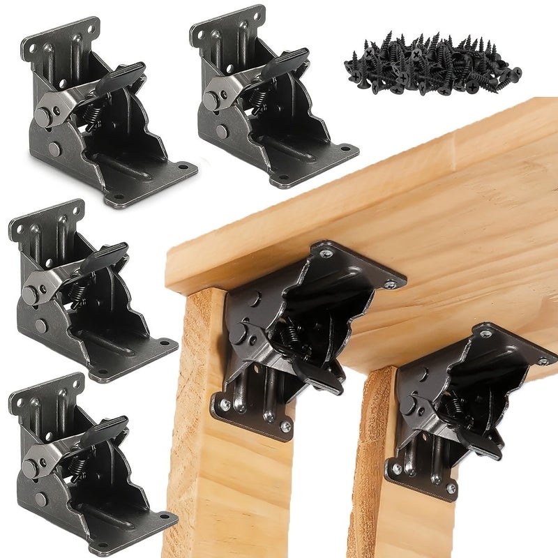 2 Brackets 16 Screws Folding Table Bracket Set with Locking Hinges Adjustable 0 180 Degrees for Furniture Legs Cabinets Workbenches - Image 1